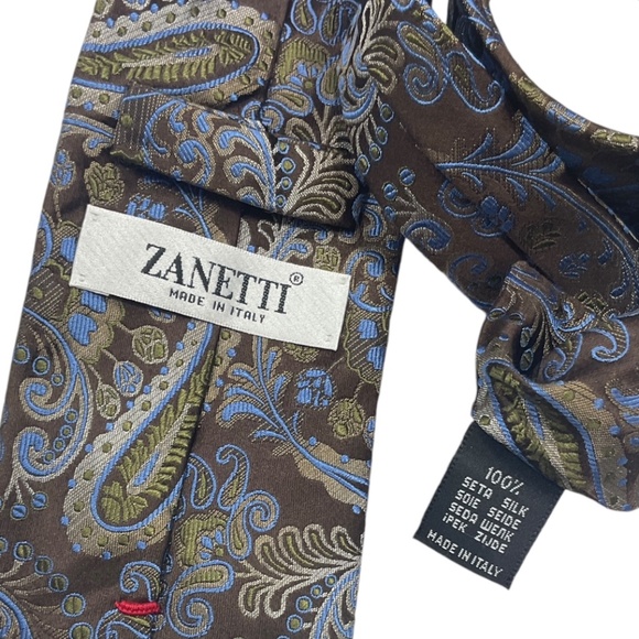 ZANETTI Brown Paisley Silk LUXURY Tie ITALY - Picture 3 of 4